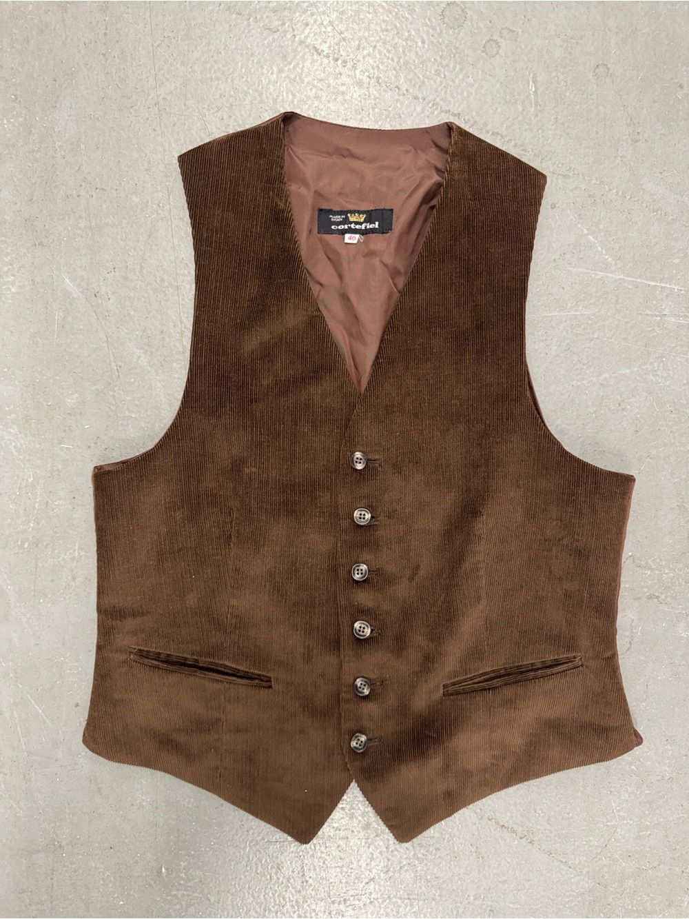 VTG 70s Cortefiel Brown Corduroy Vest Size 40/M - Made In Spain